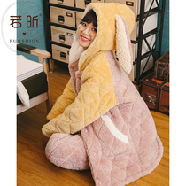Coral velvet pajamas womens autumn and winter velvet padded three-layer cotton students sweet and lovely flannel home wear