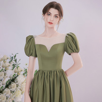 Style Evening Dress 2022 New Satin slim Blister Sleeves Toast to betrothed to a dress and dress for a small crowdsummer