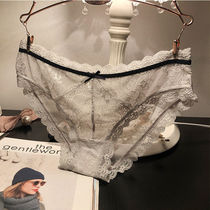 Nude sensation European and American lace underpants female light thin and untraceless lace web yarn short bottom perspective Temptation Triangle Pants Sweet girl
