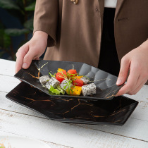 Nordic Personality Home Ceramic Cutlery Creativity Matt Black & White Marble Tattoo Gold Deep Pan Meal Tray Special Tray Dinner Plate