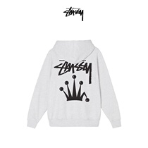 STUSSY Stussy front and back logo crown print hooded sweater jacket men and women couple autumn