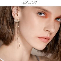 Personality niche design Asymmetrical crystal tassel long stud earrings without ear piercings Ear clip everyday wild