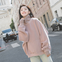 2019 early spring sweater collar plus thin velvet sweater fake two womens tide