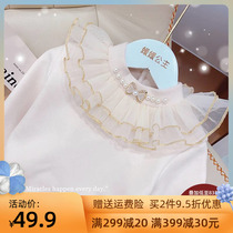 Girls bottoming shirt 2022 autumn and winter new childrens fleece tops all-match foreign style long-sleeved T-shirt solid color to keep warm