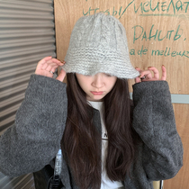 Korean Version Coarse Thread Twist Knit Fisherman Hat Lady Autumn Winter Warm Hair Line Bucket Hat Day Department Casual Flower Pot Cap