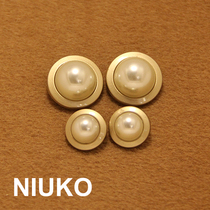 NIUKO Pearl White imitation pearl metal gold button coat coat button button garment buckle accessories DIY button button