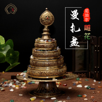 Buddhist supplies Nepal imported handmade carved pure copper bronze gilded Manza plate height 24cm