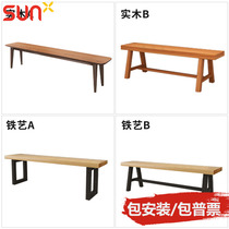 American loft solid wood long square iron bench retro iron table bench bench and bench customization