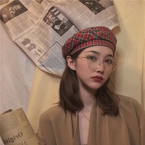 Retro tone plaid wool beret womens autumn and Winter Korean version warm bud hat ins literary painter hat