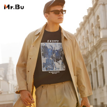 Mr Bu long suede cotton long sleeve T-shirt man 2021 autumn winter new casual abstract printed teenager male KT01233