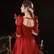 Toast to the bride 2022 new covered arms satin-skinny engagement dress Back to door answer Sheen gown princess