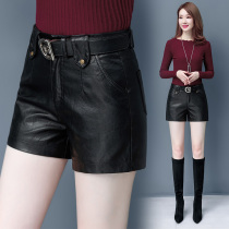 Leather shorts women 2021 new spring and autumn winter high waist wear wide leg boots Joker slim a-shaped pu leather pants