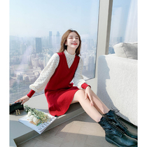 Autumn 2021 new women early autumn red lace dress spring autumn temperament French skirt small man