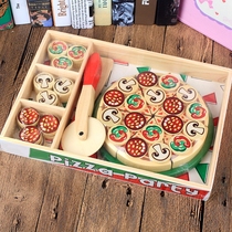 Baby wooden cut look happy simulation pizza kitchen toys Childrens house gifts Kindergarten area corner toys