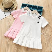 Girls polo College Style Short Sleeve Dress Big Children Lapel Cotton Princess Dress Baseball Tennis Sports Skirt