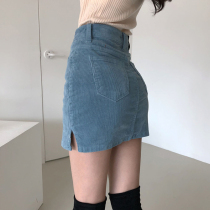 H home ins small fragrant wind retro corduroy bust pants skirt womens safety side split high waist hip bottom skirt