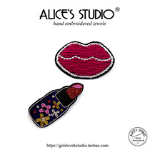 ALICE STUDIO new imported handmade embroidery girl Lips Lipstick brooch accessories chic corsage pin