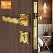 New Chinese pure copper door lock household indoor bedroom silencer room door lock all copper retro solid wood door handle lock