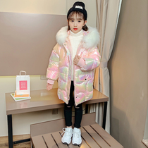 Girls bright face down cotton clothes 2020 new winter clothes childrens no-wash quilted jacket cotton coat medium and long winter foreign tide