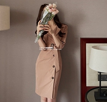 Korean Western Style Chibi Maruko 2 Spring Womens Suit Lapel Waist Belt Hip Dress