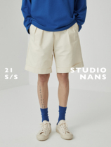 (NANS) retro triangle bag decorated with high dense cotton double pleat edge wide and underpants COTTTON SHORTS