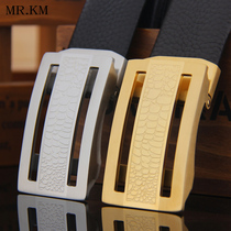 MR KM handsome stainless steel automatic buckle leather strap men whole headlayer cow leather wrap fashion belt