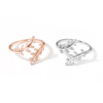 Han edition Xiaoqing fresh drilling leaves open ring fashion temperament and cold air minimal adjustable ring z