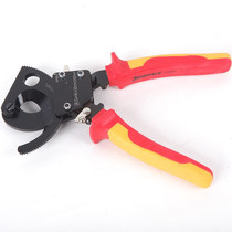 Steel shield injection-molded double-color insulated ratchet cable clamp shears 380S150004