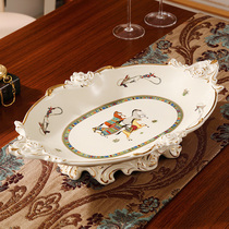 Large luxury ceramic fruit plate set Creative living room fruit basin Modern European fruit plate three-piece set of coffee table ornaments
