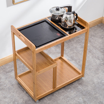 Nanzhu mobile household small tea car with wastewater plate Wujinshi tea rack solid wood coffee table tea table balcony tea table