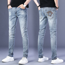 Premium Medusa Jeans Men's New 2021 Autumn Fashion Slim Foot Embroidered Stretchy Light Pants