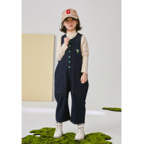 Pear small leisure childrens jumpsuit girl 2021 Autumn New Korean jeans boy baby strap pants tide