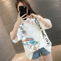 Cartoon short sleeve T-shirt female round neck base shirt Korea 2021 summer New loose Joker half sleeve shirt top