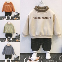 Boys plus jacket in autumn and winter dress new 2022 children thicken high - collar warm blouse babys coat tide