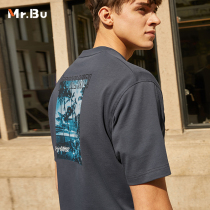 Mr Bu long suede cotton short sleeve T-shirt male spring summer casual loose blouse for men GT01162