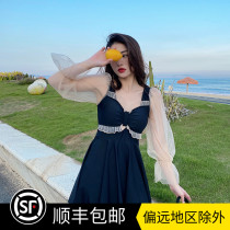Big Code Swimsuit Woman Fat mm200 Catgut With Slim One-piece Dress Swimmer Conservative Long-sleeved Student Sunscreen