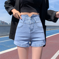 High-waisted denim shorts womens loose 2021 New elastic thin summer wear thin a-shaped wide legs ultra-short hot pants