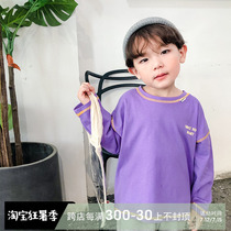 2021 autumn clothes new children Korean version pure cotton beating undershirt boy baby long sleeve T-shirt boy with a hitch boom