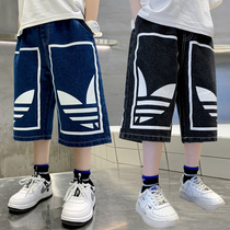 Childrens summer clothes boy Seven Pants Jeans 2022 Summer New Slim Fit Boy Shorts Pants Foreign Air Tide Cards