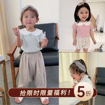 Cookie home baby shop 2019 spring summer new cotton lace doll collar top female baby short sleeve t-shirt