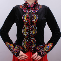 Xinjiang folk dance long-sleeved vest non-velvet embroidered hot Diamond Horse clip square dance Spring and Autumn Winter short womens coat