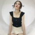Phiên bản Hàn Quốc của phụ nữ mới khí chất cổ áo vuông gợi cảm dây đeo ngắn vest màu rắn áo ngực đơn ngực áo hở vai - Áo ba lỗ