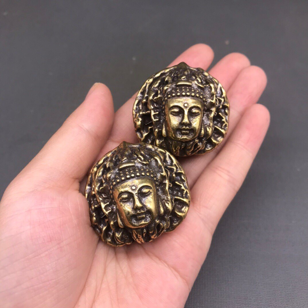 Brass walnut text playing handlebar pieces retro tea spotting pieces Long-time gift imitation antique craftsmanship gift hem