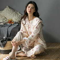 Xuan Lu pajamas female spring and autumn cotton long sleeve sweet cotton home clothing Korean loose size can be worn outside suit