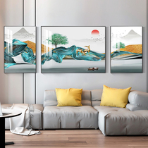 New Chinese Living Room Decorative Painting Modern Minimalist Sofa Background Wall Large Hanging Triple Painting Bedroom Dining Room Mural