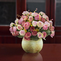 Eurostyle Rose Living Room Table Emulation Flower Suit Fake Floral Silk Floral Home Decoration Flower Art Potted Decoration Pendulum