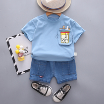 Childrens clothes boy short sleeve suit Summer 2022 new children Two sets of mens baby pure cotton summer clothes handsome tide