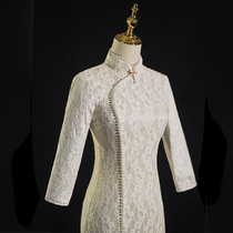 White cheongsam 2021 new modified lace dress retro temperament long sleeve young autumn long style
