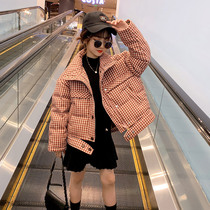 South Korean girl cotton clothes 2021 childrens clothing thickened fashion checkered children foreign air CUHK Winter down cotton clothing