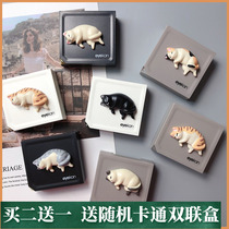 Cute cat contact lens case high-end textured cat contact lens storage box simple portable care box